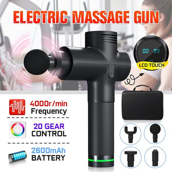 

4000r/min 20 gears electronic therapy body massage gun low noise led massage guns body muscles relaxing relief pains +4 heads