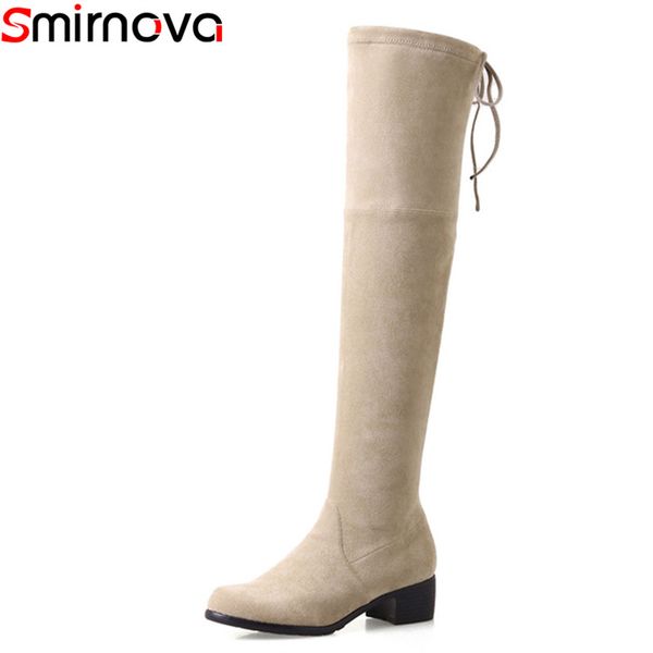 

smirnova new 2018 arrival over the knee boots with narrow band stretch fabric+suede leather boots solid women winter shoes, Black