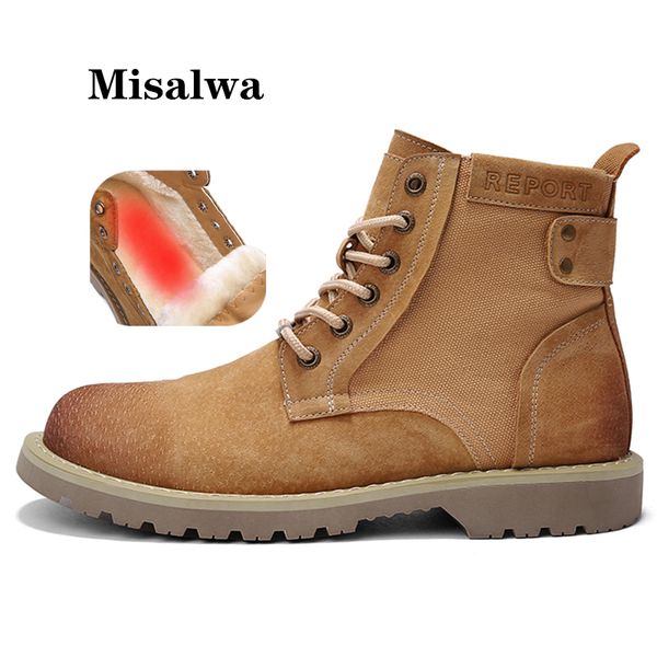 

misalwa men casual leather boots ankle work round toe safety cowboy boots men winter fur version non-slip snow, Black