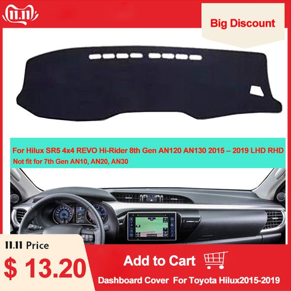 

car inner dashboard cover dash mat carpet for hilux sr5 4x4 revo hi-rider 8th gen an120 an130 2015 2016 2017 2018 2019