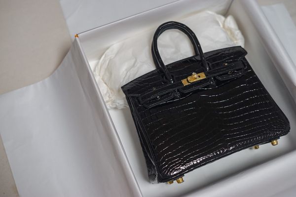 

orginal crocodile skin 25cm black brikin hanbag,handmade,wax thread,many colors with different size on website or instagram