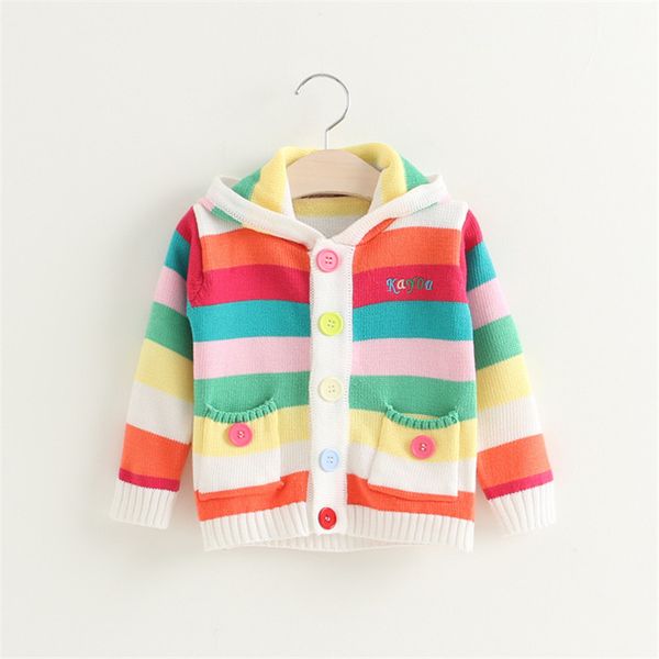 

baby sweaters jacket new fashion rainbow color knitted sweater boys girls child children outerwear clothes hooded kids coat, Blue