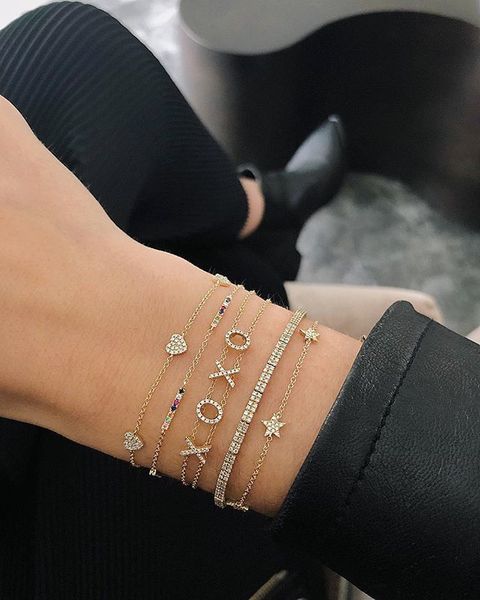 

2019 delicate tiny fashion jewelry 925 sterling silver bracelet colorful cz rainbow circle mini small bracelets for girls women, Golden;silver