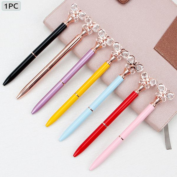 

1pc cute crystal diamond butterfly ballpoint pen metal rotating pen writing tool smooth business stationery student supplies, Blue;orange