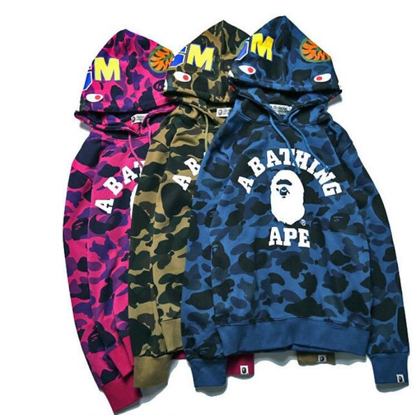 

kanye west r hoodie men's a bathing aape ape shark hooded hoodie co coat camo full zip jacket camouflage hoodies hot, Black