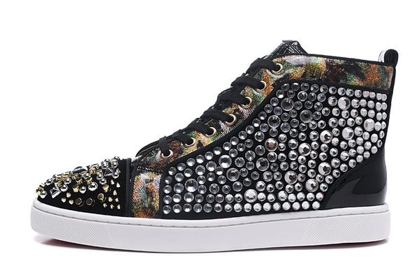 

new high-end custom designer red bottom casual sneaker designer full nail shoes roller shoes flat bottom loafers 35-45, Black