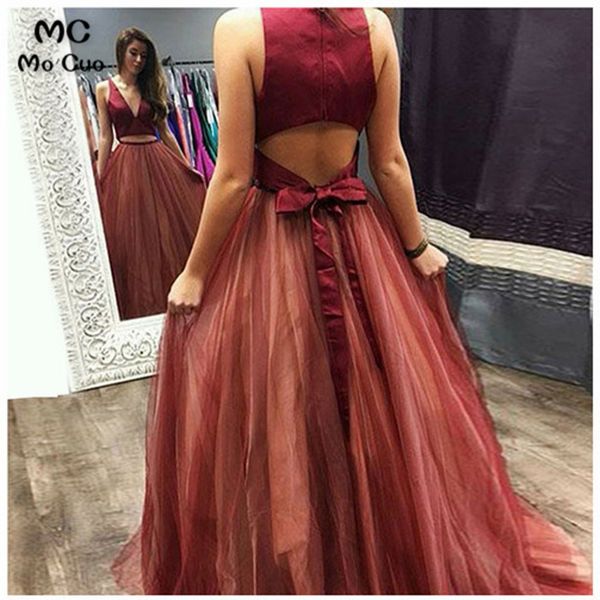 

two pieces gown burgundy evening dresses long deep v-neck tank sleeveless tulle prom gown vestidos de fiesta women evening dress, White;black