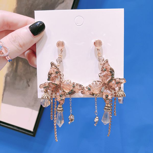 

серебряная игла корея роскошный изысканный кристалл бабочка кисточкой серьги моды темперамент девушки ladies jewelry аксессуары, Silver