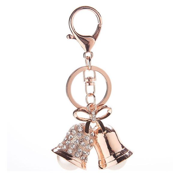 Cadeia Pérola Jingle Bell Rhinestone Key menina encanto Bag carro pendurado Chaveiro presente do ornamento Pingente Decoração de Natal Keychain