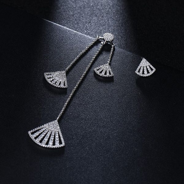 

fashion- fan earrings for women brand jewellery design long asymmetry earring 2019 fashion wedding dangle earings, Silver
