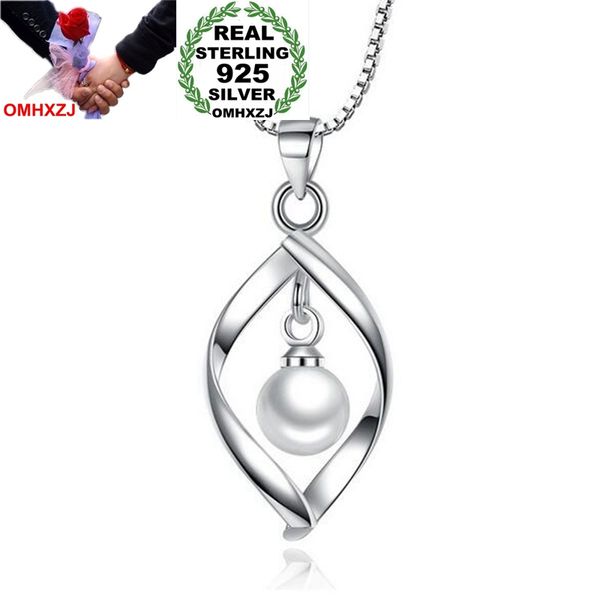 

omhxzj wholesale fashion rotating pearl leaves woman abs shell pearl 925 sterling silver pendant charms pe104 no chain necklace, Blue;slivery