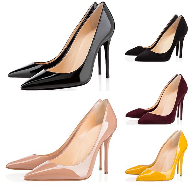 

with box red bottoms brand luxury designer women shoes high heels 8cm 10cm 12cm nude black leather pointed toes pumps dress wedding 36-42