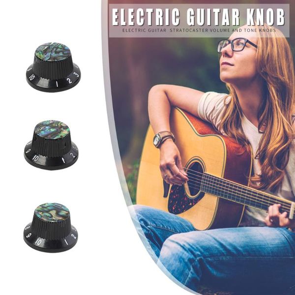 

3pcs/set guitar speed control knob 1 volume 2 tone black white inlaid shell knob for fender guitar accessories 26x26x14mm