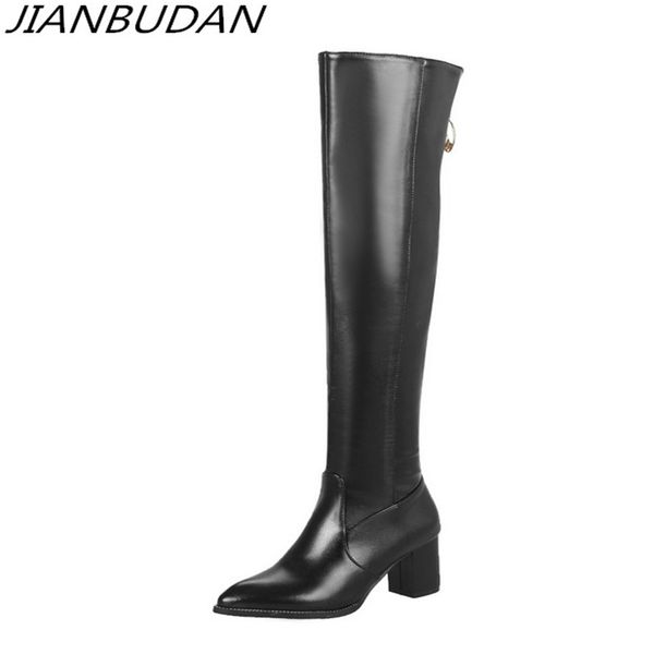 

jianbudan women's thigh high boots thigh boots pu leather heel large size black leather 46