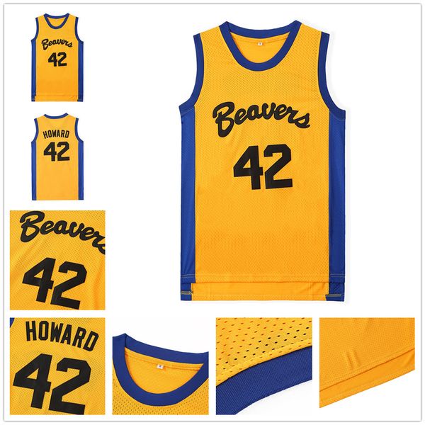 

men's teen wolf #42 scott howard moive beacon beavers basketball jersey yellow american film version state basketball shirts stitched l, Black;red