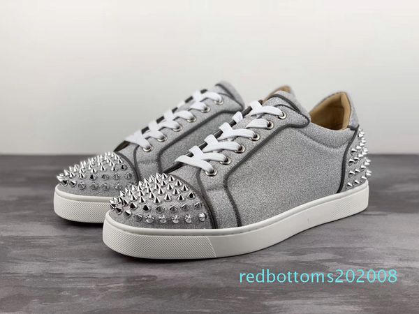 

with red bottom sneakers low toe spikes flat red bottom men and women leather sneakers party designer r08, Black