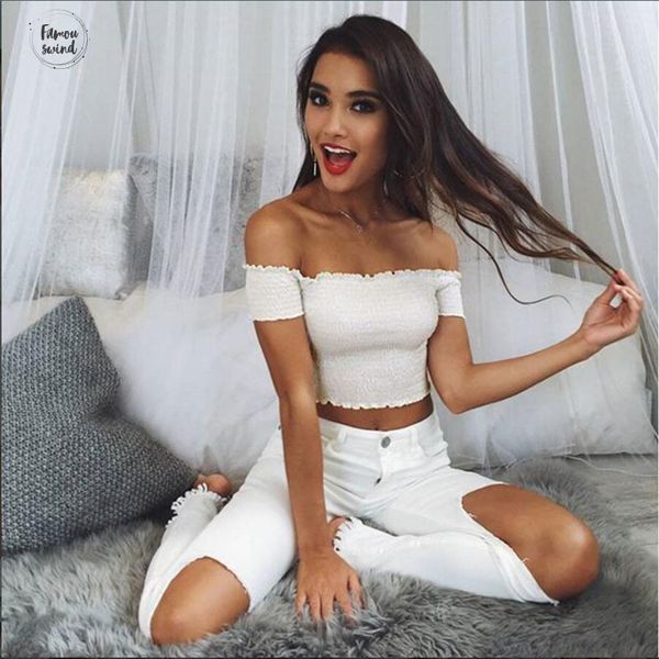 

женской сексуальной лето плечо tank off top рукава лето твердый жилет цвет crop tops горячей продажи, White