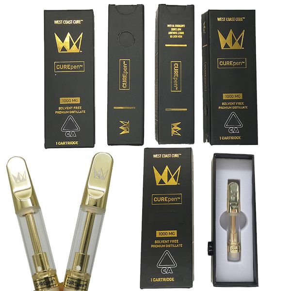 

Curepen Vape Cartridges 1.0ml 0.8ml West Coast Cure Empty Pen Carts Gold Tip Ceramic Coil 510 Thick Oil 12 Sticker Packaging