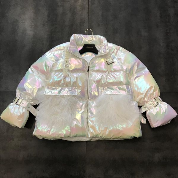 

2019 winter new lambs fur pocket colorful warm bread coat padded cotton jacket women's fashion parka parkas winter coat femme, Black