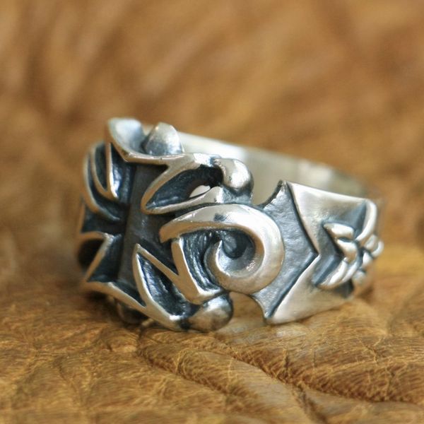 

wholesale-925 sterling silver star cross ring mens biker punk ring ta119 us size 7 to 15, Golden;silver