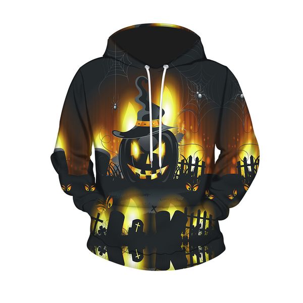 

2018 autumn and winter new style halloween pumpkin deep fire hooded loose-fit hoodie wy1824, Black