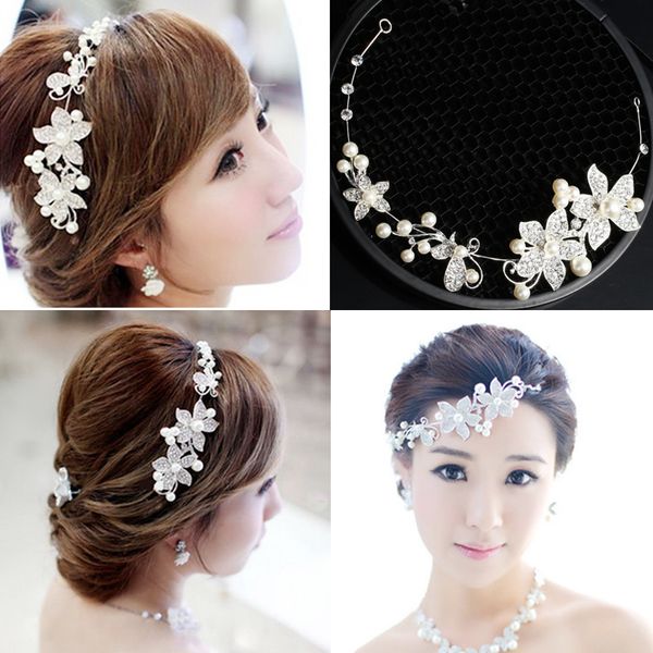 Wedding Tiara Hair Accessories Clips Romantic Crystal Pearl Flower