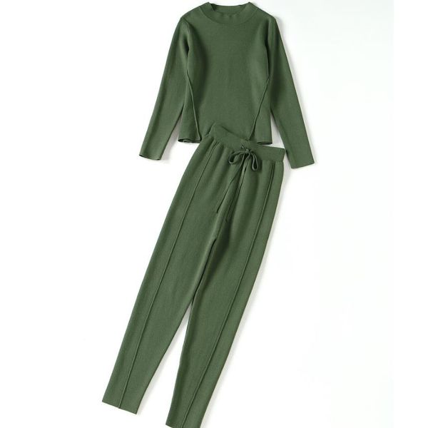 

knitted suit sweater + mink cashmere pants loose style two-piece set knit, Gray