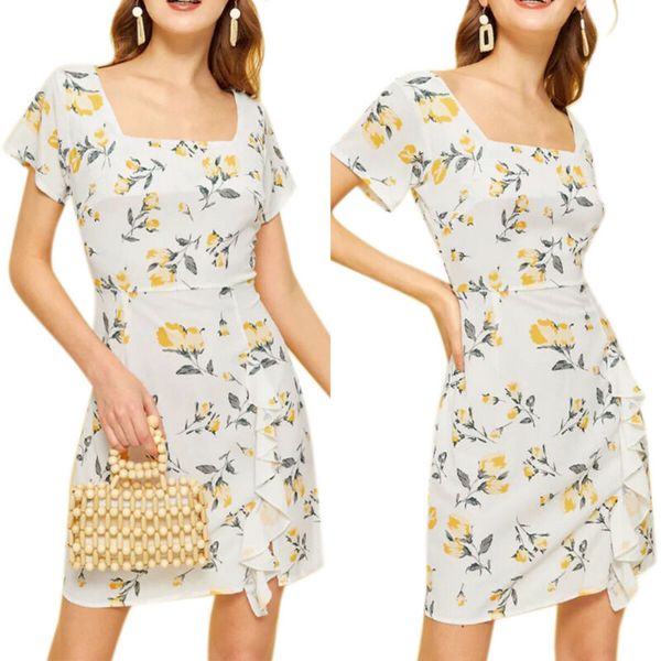 

women floral print backless short sleeve dress ladies mini short sundress, Black;gray