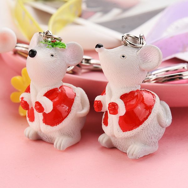 

new year 2020 mascot scarf mouse keychain red joyful christmas rat mice keyring car bag lovely flower pendant christmas day gift, Silver