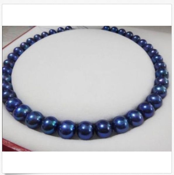 

10-11mm genuine black blue tahitian pearl necklace 18inch 14k gold clasp, Silver
