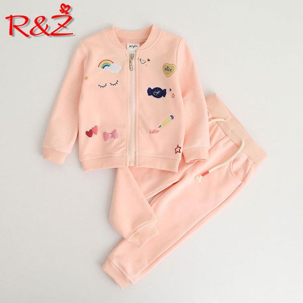 

r&z baby girls clothes set 2017 autumn printed zipper long sleeve cotton jacket + casual pants 2pcs sports kids clothing suit k1, White