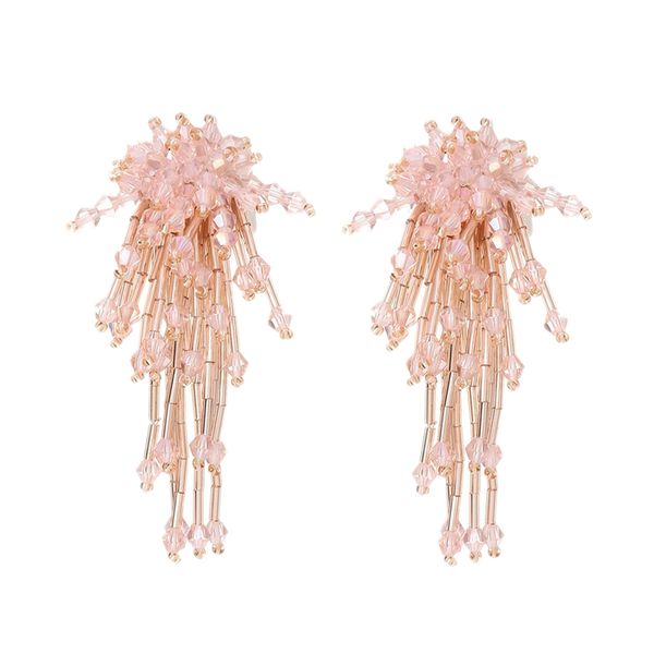 

bohemian crystal beads beaded tassel earrings long paragraph earrings ethnic style jewelry, Golden;silver