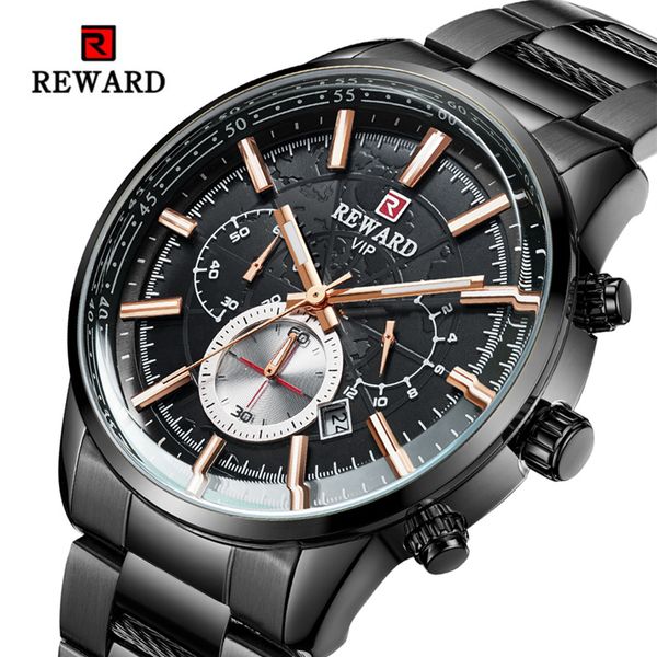 

brand reward luxury men fashion sports watches chronograph date clock luminous waterproof men's watch men relogio masculino, Slivery;brown