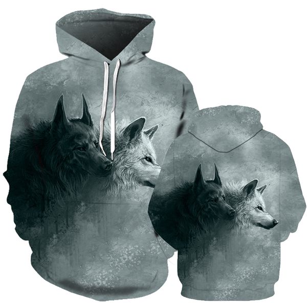 

wolf printed hoodies men 3d hoodies brand sweatshirts boy jackets quality pullover fashion tracksuits animal streetwear out coat, Black