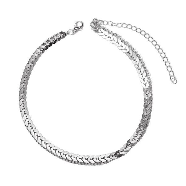 

coin fishbone satellite chains silver tone choker necklace for women, Golden;silver