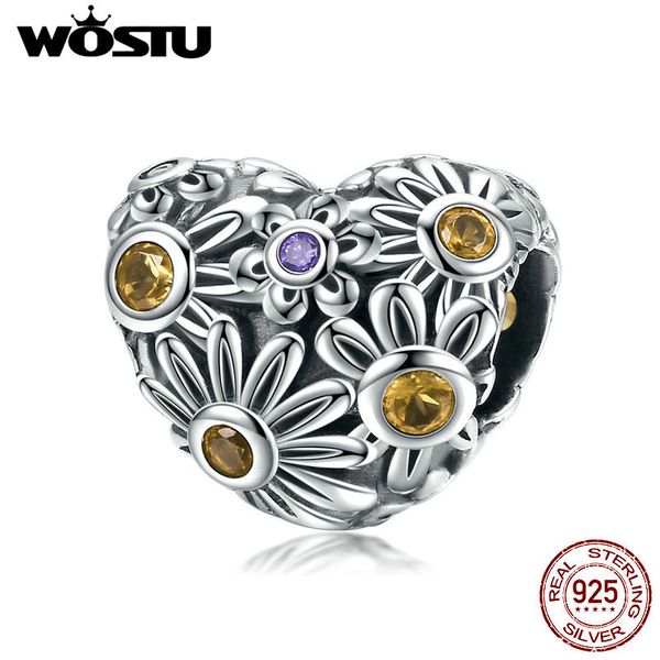 

wostu горячие продажи 100% 925 sterling silver красочные цветы сердце висячие узлы шариков шарма браслета оригинал изготовление ювелирных из, Blue;slivery