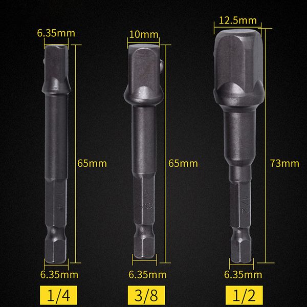 

3pcs/set chrome vanadium steel socket adapter hex shank to 1/4" 3/8" 1/2" extension drill bits bar hex bit set power