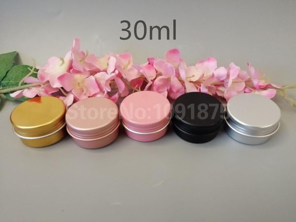 100pc 30G ouro rosa preto ouro rosa de alumínio Pomada Jar 30ml Maquiagem Cosméticos Lip Balm Tin recarregáveis ​​metal Tin Pot