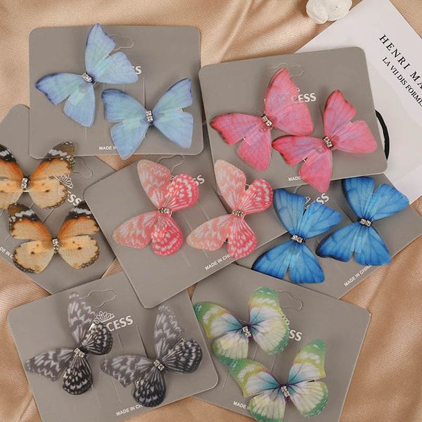 

2pcs/pairs chiffon butterfly girls hair clips crystal barrettes sweet accessories for child bb b1236, Slivery;white