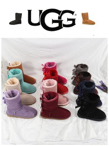 

3208 3 au tralia cla ic work boot women cowhide wool velvet bow now boot 3aa winter ankle boot hoe neaker 13 ugg 13 ugg 13 5858, Black;brown