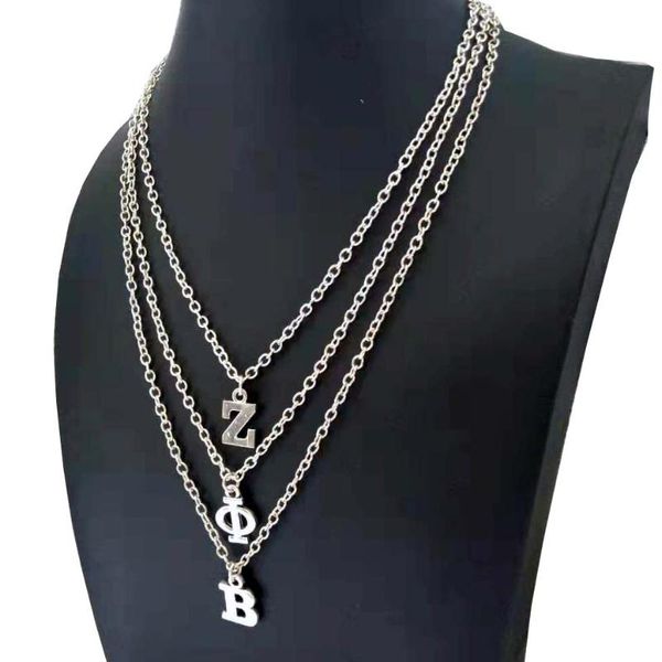 

beyou greek sorority zeta phi beta letters multilayer chain custom necklace, Silver