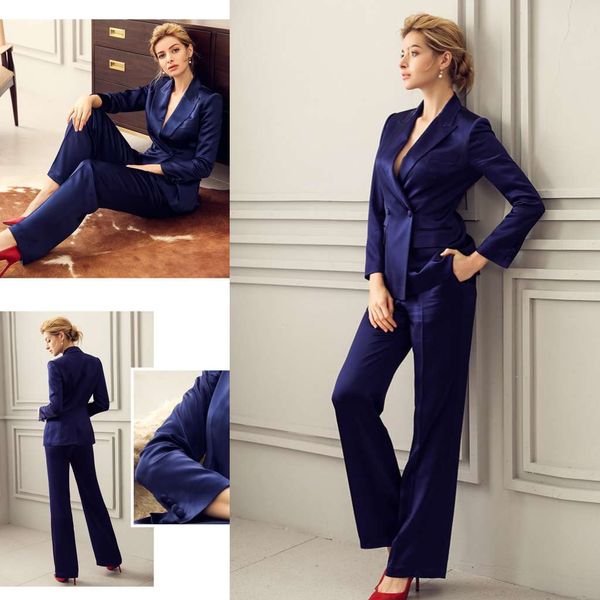 Marineblau 2020 Mutter der Braut Hosenanzüge Damen Business Anzüge formelles Outfit für Hochzeiten Smoking Blazer (Jacke + Hose)