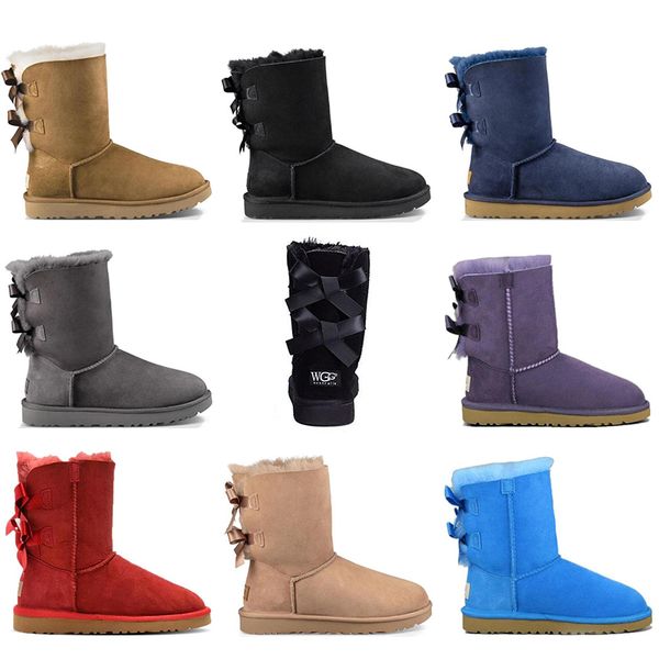

with socks uugg australia boots for women classic ankle short bow fur boot snow winter triple black navy women shoes
