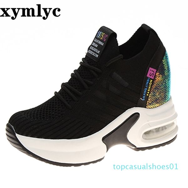 

2019 spring autumn fashion platform shoes casual sweet sports shoes shallow mouth femmes height increase white mujer t01, Black