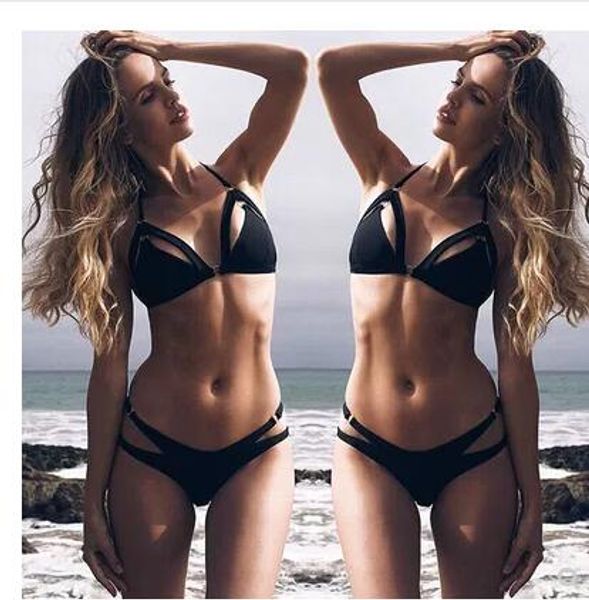 

new bikini suit ladies beach sandy solid color split swimsuit, White;black