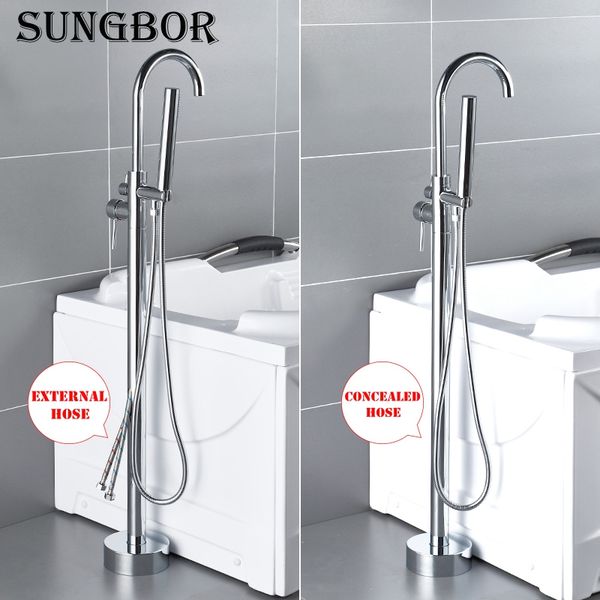 

4colors bath tub sink faucet floor mounted chrome bathtub mixers tanding and cold bath shower set hand shower hd-2678l1