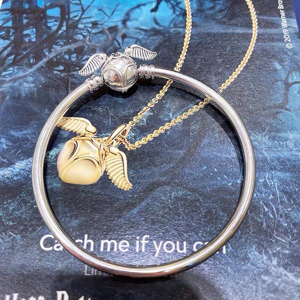 

2019 new harry style 925 sterling silver moments golden snitch clasp bangle for women bead bracelet charms diy fashion jewelry, Golden;silver