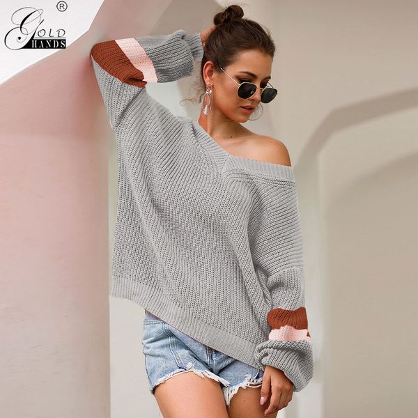 

gold hands sweaters autumn knitted sweater pullover femme jumper v neck casual oversized sweater winter clothes women, White;black