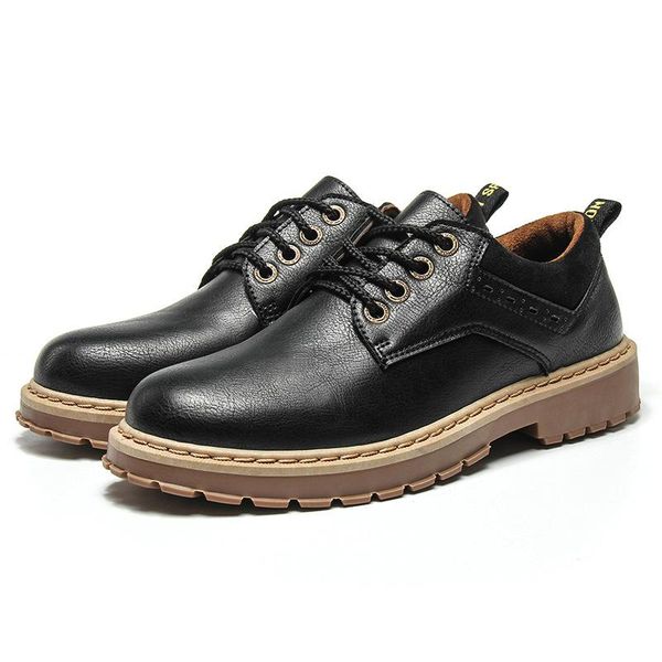 

2020 men casual shoes 2019 new men pu leather lace up derby shoes comfortable men flats outdoor walking sneakers, Black