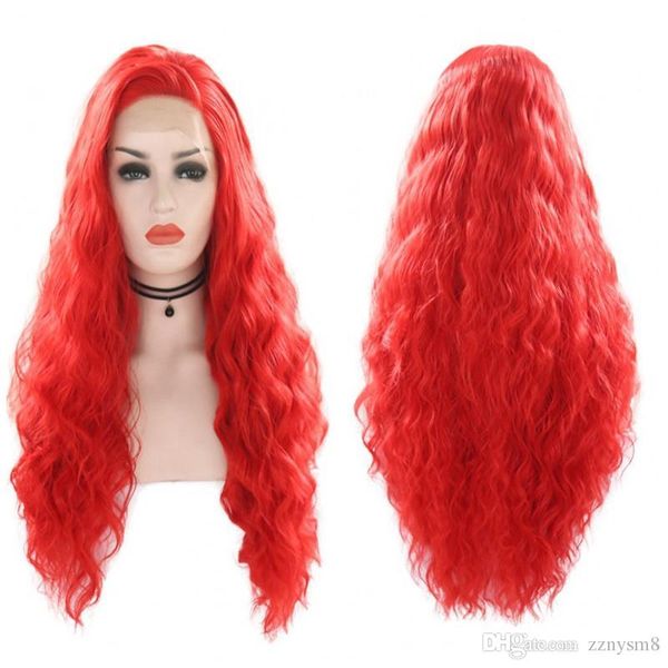 

synthetic lace front wig kinky curly 26inch long heat resistant hair red color women daily makeup party women wigs, Black